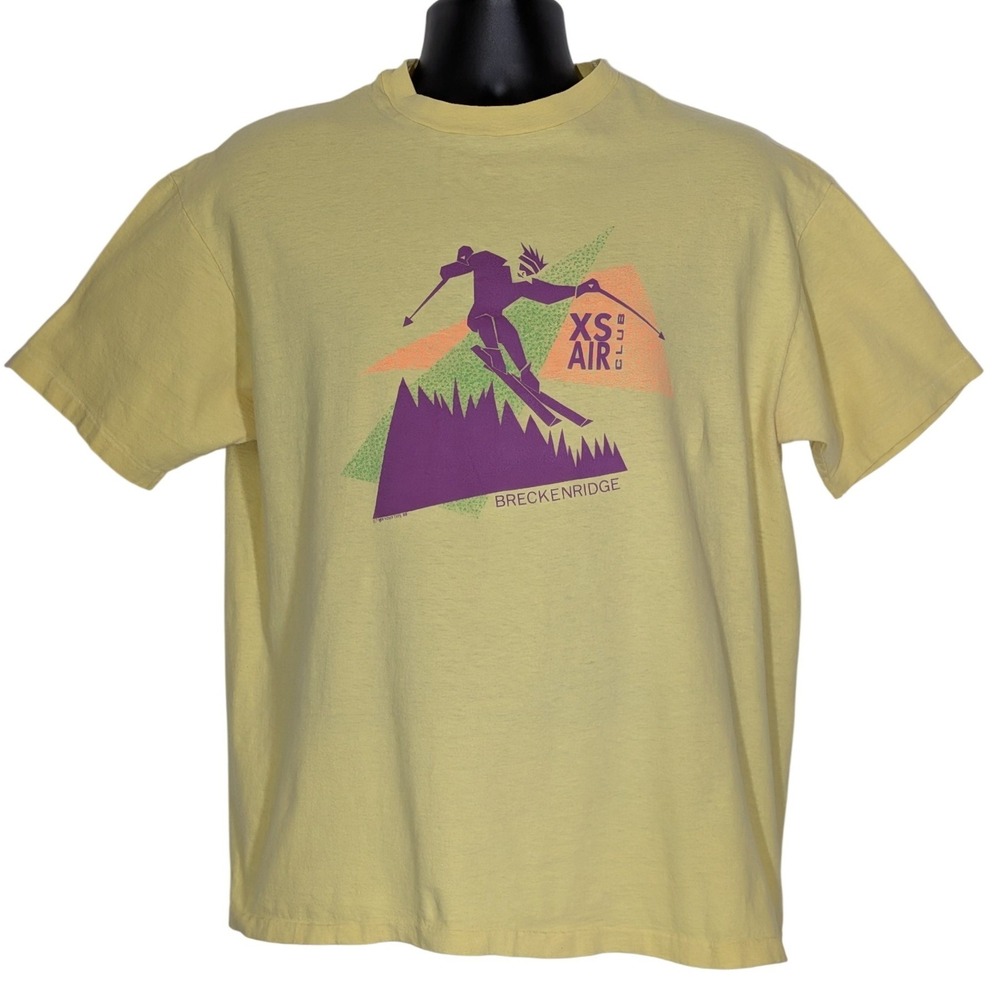 Vintage 1988 Hanes Beefy-T XS Air Club Breckenridge Ski Yellow Shirt Mens XL USA